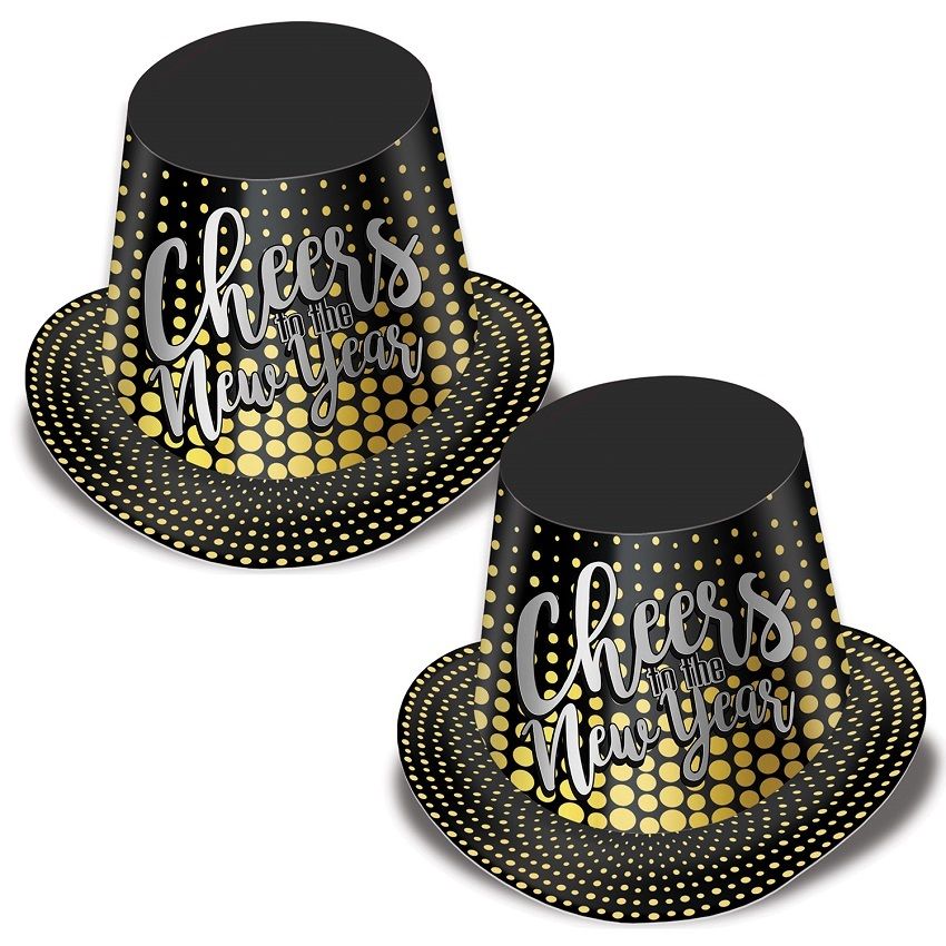 Silver and Gold Cheers Top Hats (25 pack) | Fiesta Party Supplies