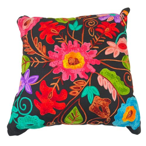 Black Flowered Pillow