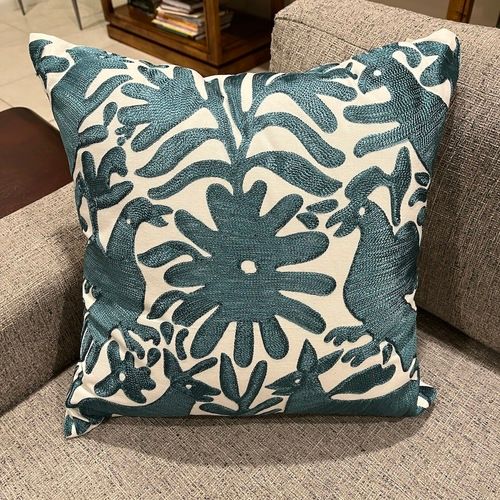 Aqua Embroidered Otomi Pillow