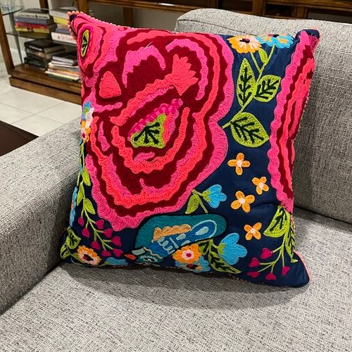 Bird/Flower Embroidered Pillow